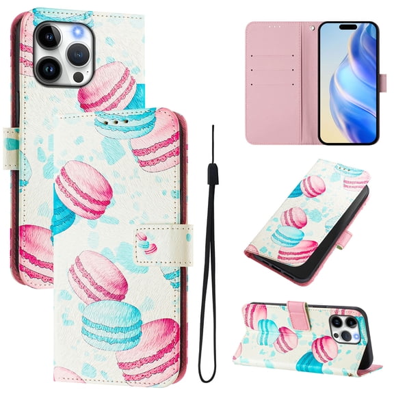 TECH CIRCLE for iPhone 17 Pro Case (6.3", 2025 Release), Cute Cartoon Flip Wallet Case with Wrist Strap, Built-in Card/Cash Slots, PU Leather Protective Fold Stand Phone Case, Donuts