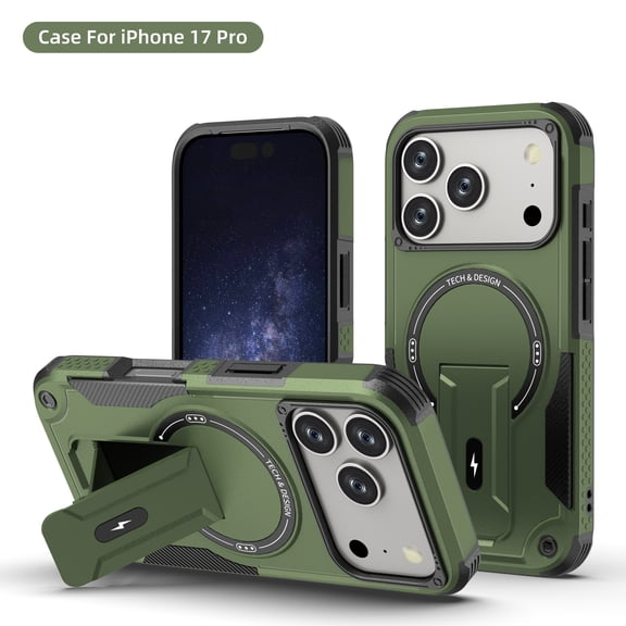 TECH CIRCLE for iPhone 17 Pro Magnetic Armor Hybrid Case with Invisible Stand [Compatible with MagSafe] Military Grade Rugged Protection Heavy Duty Shockproof Case for Wamen Men,Armygreen