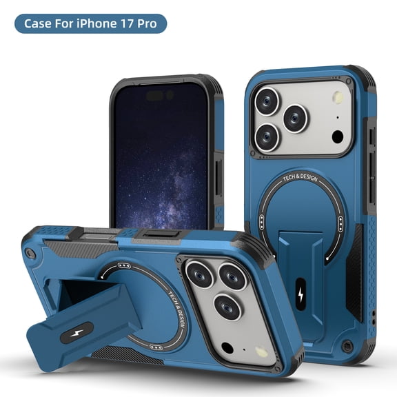 TECH CIRCLE for iPhone 17 Pro Magnetic Armor Hybrid Case with Invisible Stand [Compatible with MagSafe] Military Grade Rugged Protection Heavy Duty Shockproof Case for Wamen Men,Darkblue
