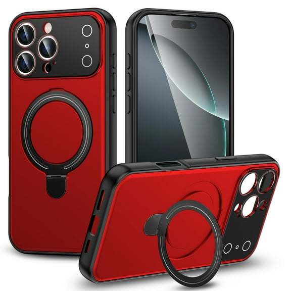 TECH CIRCLE for iPhone 17 Pro Magnetic Phone Case with Ring Kickstand, Compatible with MagSafe Wireless Charging and Magnetic Accessory, Full Camera Protection, Shockproof, Anti-Scratch, Red