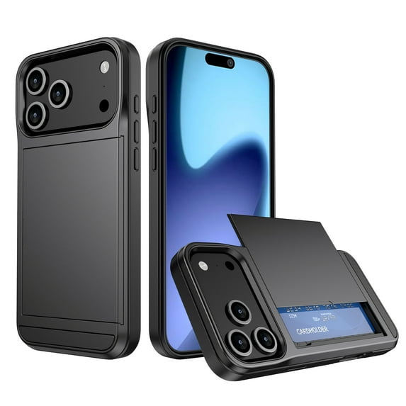 TECH CIRCLE for iPhone 17 Pro Max 2-Card Holder Wallet Case, Shockproof Rubber & PC Dual Layer Heavy Duty Anti-Scratch Bumper Hidden Pocket Sliding ID Slot Slim Cover for Women Men,Gray