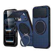 TECH CIRCLE for iPhone 17 Pro Max Case, Built-in Camera Cover / Rotating Ring Holder Kickstand, Compatible with MagSafe Charger and Magnetic Accessories, Protective Slim Phone Cover, Blue