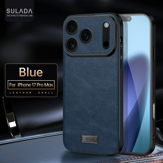 TECH CIRCLE for iPhone 17 Pro Max Hybrid Case, Premium PU Leather Soft TPU Bumper Hard PC Vintage Shockproof Lightweight Protective Cover, Soft Non-Slip Grip Anti-Scratch Lens Protection,Blue