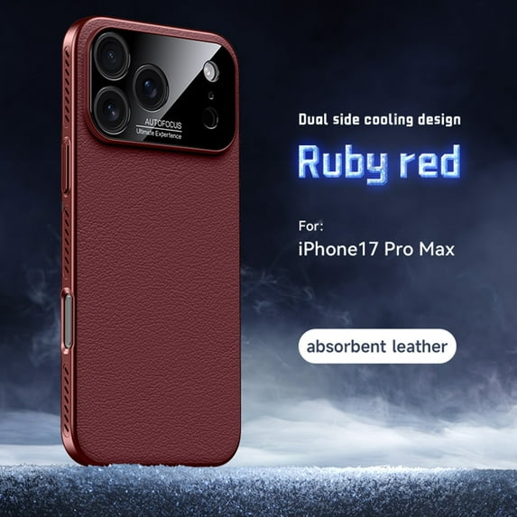 TECH CIRCLE for iPhone 17 Pro Max Luxury PU Leather & Hard PC+TPU Case,Heat Dissipation Breathable,Large Window Auto Focus Camera Lens Protection Military Drop Protection Shockproof Cover,Winered