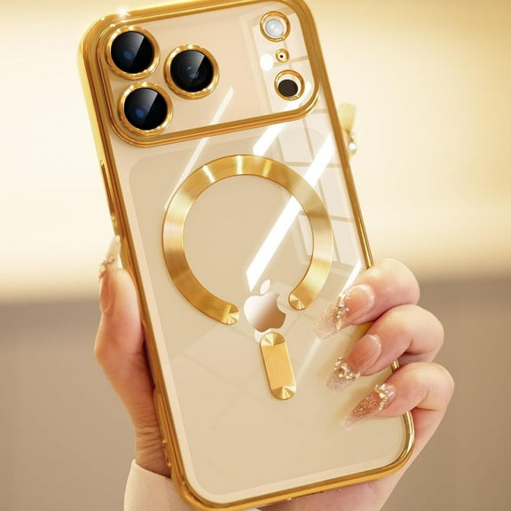 TECH CIRCLE for iPhone 17 Pro Max Magnetic Case Compatible with MagSafe [Never Yellowing] [Military Grade Drop Protection] Full Camera Lens Protector Plating Soft Clear Cover for Women,Gold