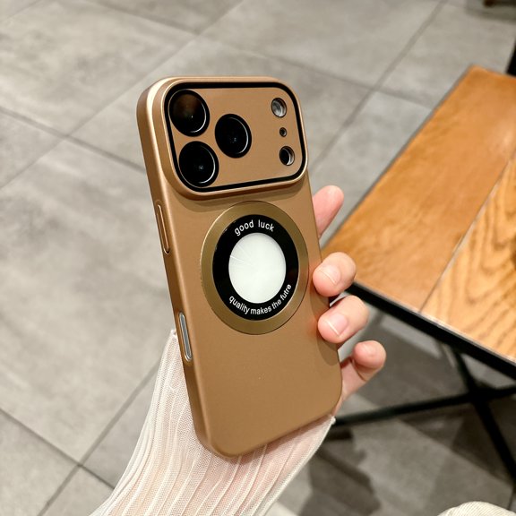 TECH CIRCLE for iPhone 17 Pro Max Magnetic Hard PC Case with Camera Lens Film,Compatible with MagSafe Military Drop Protector Luxury Matte Logo View Shockproof Solid Color Full Body Cover,Desertgold