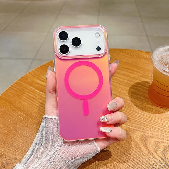 TECH CIRCLE for iPhone 17 Pro Max Magnetic Hybrid Case, Compatible with MagSafe Wireless Charging, Holographic Iridescent Aurora Cover, Matte Shockproof Protective Rainbow for Women Girl,Rose