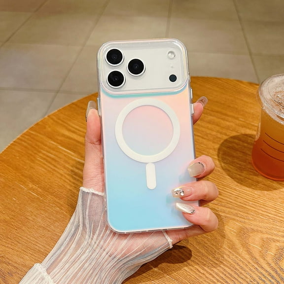 TECH CIRCLE for iPhone 17 Pro Max Magnetic Hybrid Case, Compatible with MagSafe Wireless Charging, Holographic Iridescent Aurora Cover, Matte Shockproof Protective Rainbow for Women Girl,White