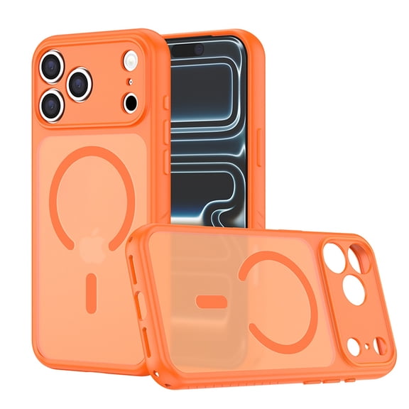 TECH CIRCLE for iPhone 17 Pro Max Magnetic Matte Translucent Case Compatible with MagSafe Shock-Absorbent Full Camaera ProtectionMilitary Grade PC+TPU Anti-Fingerprint Back Cover,Orange