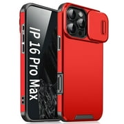TECH CIRCLE for iPhone 17 Pro Max PC+TPU Hybrid Case,Rugged Slide Camera Cover Protective Design,Matte Heavy Duty,Slim Fit Yet Military Grad Drop Protection Shockproof Anti-Scratch Cover,Red