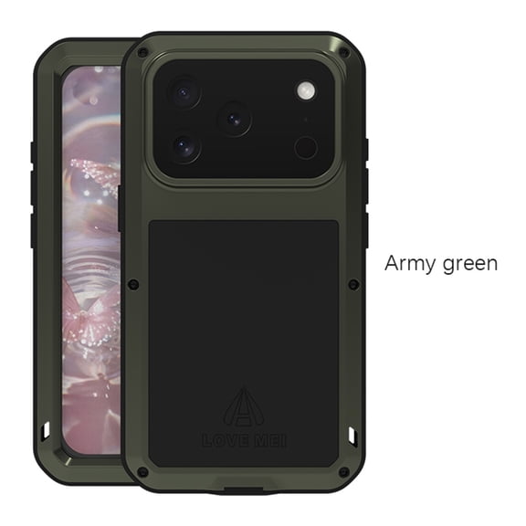 TECH CIRCLE for iPhone 17 Pro Max Silicone Rubber Case,Outdoor Sports Military Heavy Duty Metal Cover Waterproof Shockproof Dustproof Rugged Full Body Case with Tempered Glass Screen Protector,Green