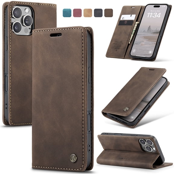 TECH CIRCLE for iPhone 17 Pro Max Vintage PU Leather Wallet Case Book Folding Flip Folio Case with Magnetic Kickstand Card Slots Protective Cover Shockproof,Coffee