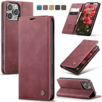 TECH CIRCLE for iPhone 17 Pro Max Vintage PU Leather Wallet Case Book Folding Flip Folio Case with Magnetic Kickstand Card Slots Protective Cover Shockproof,Winered