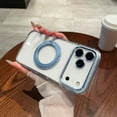 thumbnail image 1 of TECH CIRCLE for iPhone 17 Pro MaxPC+TPU Hybrid Case Solid Color Frame with Rotatable Metal Magnetic Ring Stand, Compatible with MagSafe, Non-Yellowing Clear Hard-Back Protective Kickstand,Blue, 1 of 8