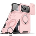 thumbnail image 1 of TECH CIRCLE for iPhone 17 Pro PC+TPU Hybrid Case Cover, with 360° Rotating Ring Bracket/Magnetic Car Bracket/Matte Shockproof Protective, Compatible with MagSafe Slide Camera Lens Cover,Pink, 1 of 10