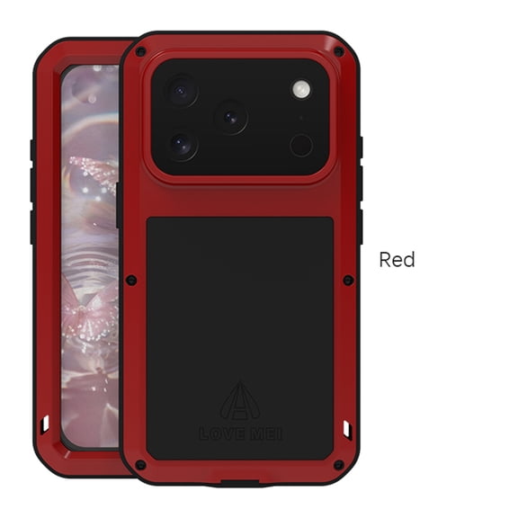 TECH CIRCLE for iPhone 17 Pro Silicone Rubber Case,Outdoor Sports Military Heavy Duty Metal Cover Waterproof Shockproof Dustproof Rugged Full Body Case with Tempered Glass Screen Protector,Red