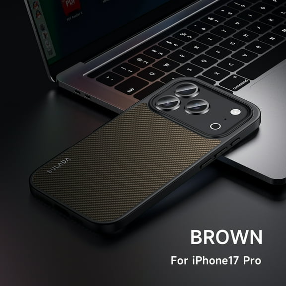 TECH CIRCLE for iPhone 17 Pro Slim Hard PC Carbon Fiber Case,Compatible with MagSafe, Military-Grade Lightweight Non Slip Drop Cover,Supports Wireless Charging Shockproof Protection,Brown