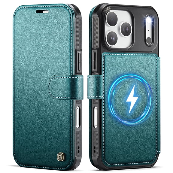 TECH CIRCLE for iPhone 17 Pro Wallet PU Leather+TPU Folio Case with Cash & Card Slots and Kickstand Compatible with MagSafe Shockproof Protective Cover,Green