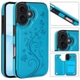 thumbnail image 1 of TECH CIRCLE for iPhone 17 Retro Slim PU Leather Wallet Case, Embossed Butterfly Magnetic Closure Card Slots Kickstand TPU Full Body Shockproof Protective Cash Holder Cover,Blue, 1 of 9
