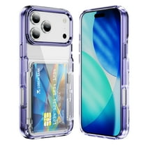 TECH CIRCLE for iPhone 17 Wallet Case with 1-2 Credit Card Holder Slot Shockproof Hybrid Heavy Duty Shockproof Anti-Scratch Anti-Yellow Protection Clear Phone Cover,Purple