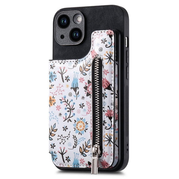 TECH CIRCLE For iPhone 6s/6 Case with Card Holder,PU Leather Floral Flip Kickstand Card Slots Case Double Magnetic Clasp Durable Shockproof Cover for iPhone 6s/6 4.7”,Black