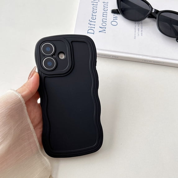 TECH CIRCLE for iPhone 7 / 8 / SE 2022 & 2020 Flexible TPU Rubber Case, Cute Curly Wave Frame Shape Wavy, Slim Anti-Scratch Anti-Fingerprint Non-Slip Lightweight Shockproof for Women Girls ,Black