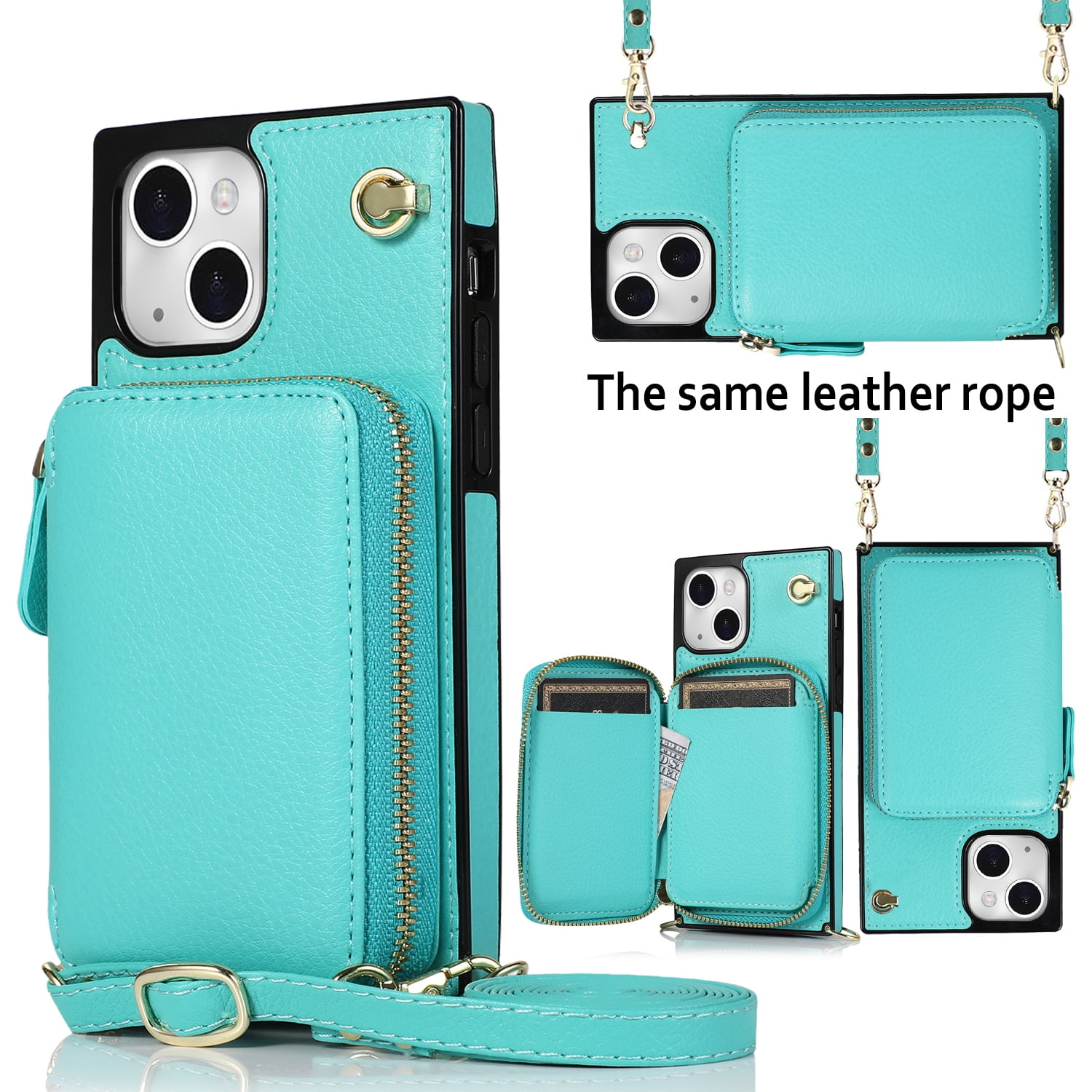 TECH CIRCLE For iPhone 7 / 8 / SE 2022 & 2020 Wallet Case,Card Holder Phone Case for Women, Zipper PU Leather Purse Kickstand Folio Flip Case with Crossbody Strap for Apple iPhone 7 / 8 / SE,Mint