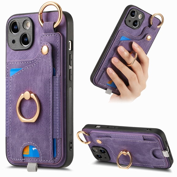TECH CIRCLE For iPhone 7/8/SE Case,PU Leather Slim Case with 360°Rotation Finger Ring Kickstand Camera Protector Protective Magnetic Car Mount Cover for Apple iPhone 7 / 8 / SE 4.7",Purple