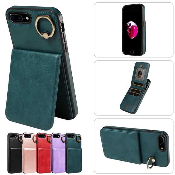 TECH CIRCLE For iPhone 7/8/SE Wallet Case with Card Holder, Thin Slim PU Leather Finger Ring Kickstand Shockproof Protective Magnetic Women Men Phone Cover for Apple iPhone 7 / 8 / SE 2022 4.7",Green