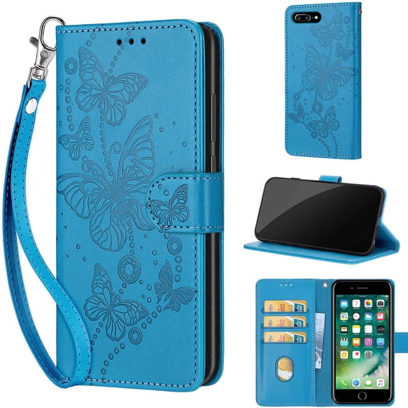 TECH CIRCLE For iPhone 7 8 SE Wallet Case,Folio Flip Kickstand Shockproof Protective PU Leather Cover with Card Slot Cash Pocket Carrying Wrist Strap for Apple iPhone 7 8 SE 4.7",Blue