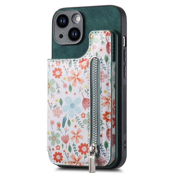 TECH CIRCLE For iPhone 8 Plus/7 Plus Case with Card Holder,PU Leather Floral Flip Kickstand Card Slots Case Double Magnetic Clasp Durable Shockproof Cover for iPhone 8 Plus/7 Plus 5.5",Green
