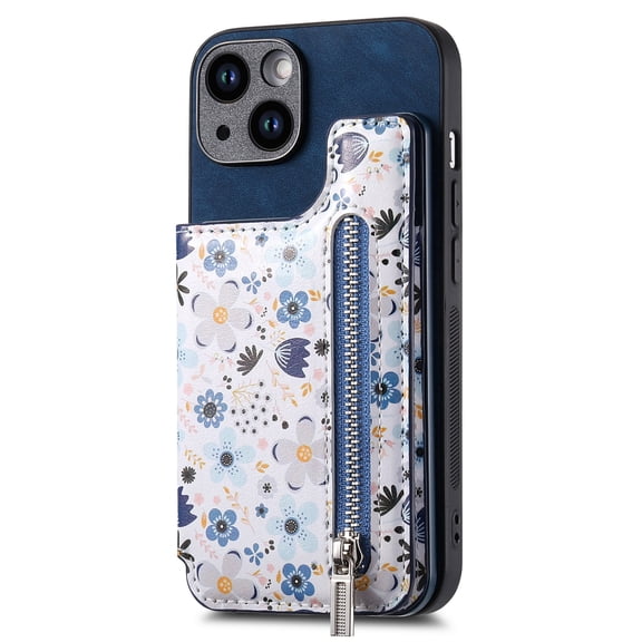TECH CIRCLE For iPhone 8 Plus/7 Plus Case with Card Holder,PU Leather Floral Flip Kickstand Card Slots Case Double Magnetic Clasp Durable Shockproof Cover for iPhone 8 Plus/7 Plus 5.5",Blue