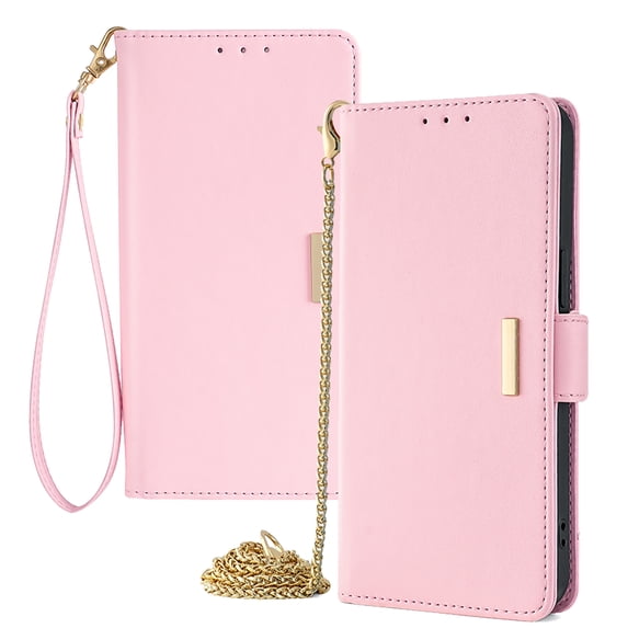 TECH CIRCLE For iPhone 8 Plus/7 Plus Wallet Case for Women, PU Leather RFID Blocking Card Holder Shockproof Protective Magnetic Stand Case with Detachable Crossbody Strap Wrist Chain,Pink