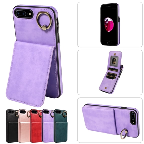 TECH CIRCLE For iPhone 8 Plus/7+ Wallet Case with Card Holder, Thin Slim PU Leather Finger Ring Kickstand Shockproof Protective Magnetic Women Men Phone Cover for Apple iPhone 8 Plus/7 Plus 5.5,Purple