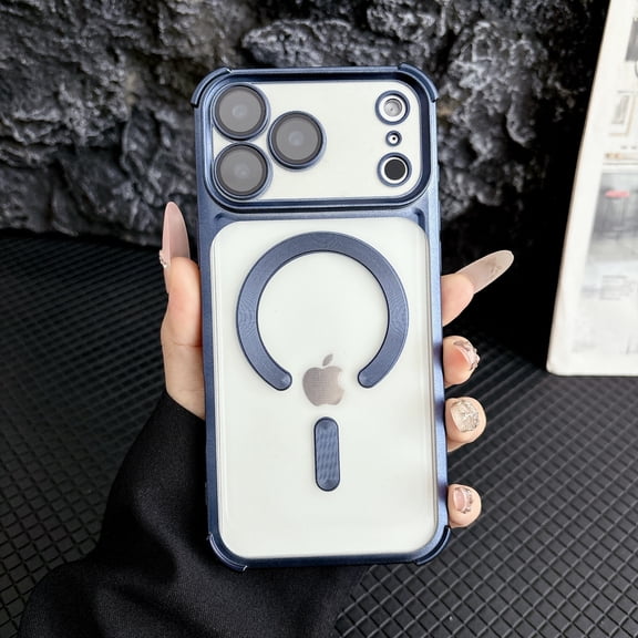 TECH CIRCLE For iPhone Air Flexible TPU Case Frosted Translucent Matte Anti-Scratch, Luxury Plating Shock-Absorbent, Magnetic, Wireless Charging Full Camera Lens Protector,Darkblue