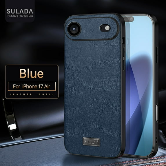 TECH CIRCLE for iPhone Air Hybrid Case, Premium PU Leather Soft TPU Bumper Hard PC Vintage Shockproof Lightweight Protective Cover, Soft Non-Slip Grip Anti-Scratch Lens Protection,Blue