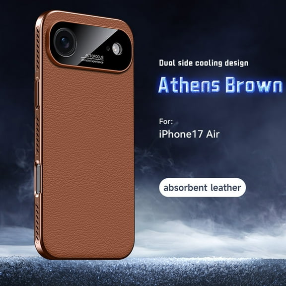 TECH CIRCLE for iPhone Air Luxury PU Leather & Hard PC+TPU Case,Heat Dissipation Breathable,Large Window Auto Focus Camera Lens Protection Military Drop Protection Shockproof Cover,Brown