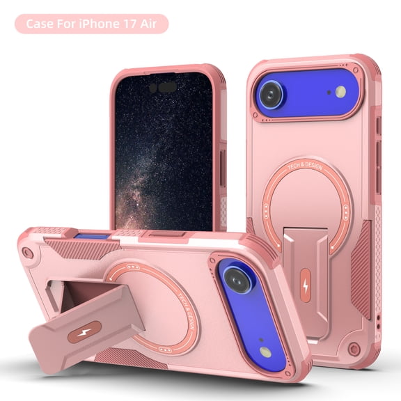TECH CIRCLE for iPhone Air Magnetic Armor Hybrid Case with Invisible Stand [Compatible with MagSafe] Military Grade Rugged Protection Heavy Duty Shockproof Case for Wamen Men,Pink