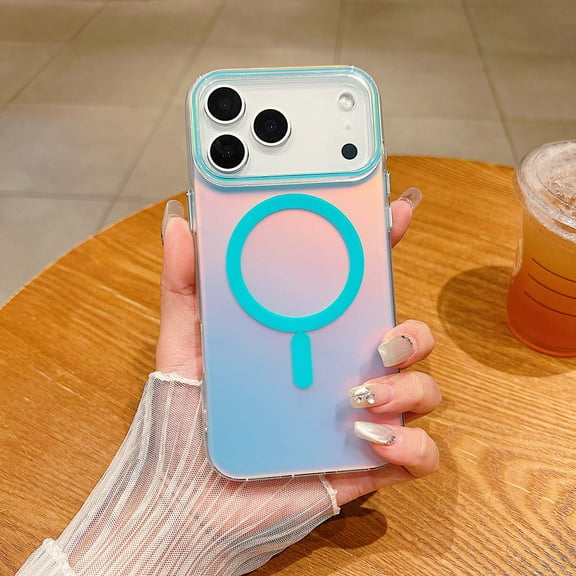 TECH CIRCLE for iPhone Air Magnetic Hybrid Case, Compatible with MagSafe Wireless Charging, Holographic Iridescent Aurora Cover, Matte Shockproof Protective Rainbow for Women Girl,Blue