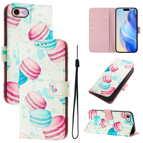 TECH CIRCLE for iPhone SE (3rd/2nd Generation) / iPhone 8/7 Case (4.7-Inch), Cute Cartoon Flip Wallet Phone Case with Lanyard, Built-in Card Slots & Stand Function, Portable Lightweight Cover, Donuts