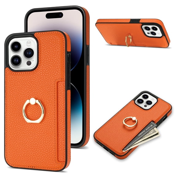TECH CIRCLE For iPhone XR Case,PU Leather Slim Card Slots Case 360°Rotatable Ring Kickstand Shockproof Protective Women Men Case for Apple iPhone XR 6.1" 2018,Orange