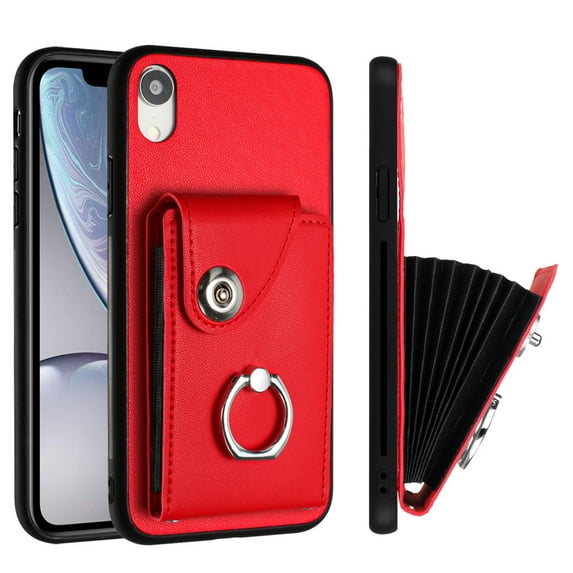 TECH CIRCLE For iPhone XR Wallet Case with Card Holder,360°Rotation Finger Ring Holder Kickstand Protective RFID Blocking PU Leather Flip Cover for Apple iPhone XR 6.1" 2018,Red