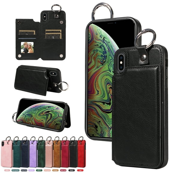 TECH CIRCLE For iPhone XR Wallet Case with Card Holder, PU Leather Kickstand Finger Grip Ring Shockproof Women Men Magnetic Protective Wallet Cover for Apple iPhone XR 6.1" 2018,Black