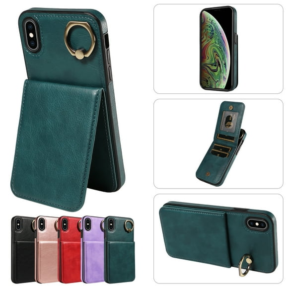 TECH CIRCLE For iPhone XR Wallet Case with Card Holder, Thin Slim PU Leather Finger Ring Kickstand Shockproof Protective Magnetic Women Men Phone Cover for Apple iPhone XR 6.1" 2018,Green