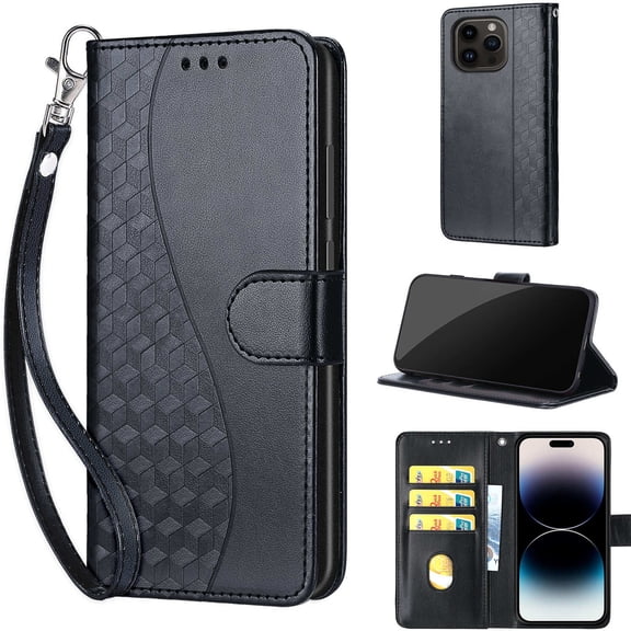 TECH CIRCLE For iPhone XR Wallet Case,Folio Flip Kickstand Shockproof Protective PU Leather Cover with Card Slot Cash Pocket Carrying Wrist Strap for Apple iPhone XR 6.1" 2018,Black