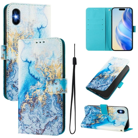 TECH CIRCLE for iPhone XS/X Case 5.8-Inch (2018 Release), Cute Cartoon Flip Wallet Phone Case with Lanyard, Built-in Card Slots & Stand Function, Portable Lightweight Slim Folio Cover, Blue Marble