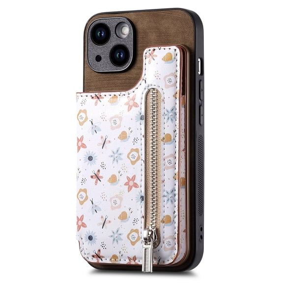 TECH CIRCLE For iPhone XS/X Case with Card Holder,PU Leather Floral Flip Kickstand Card Slots Case Double Magnetic Clasp Durable Shockproof Cover for iPhone XS/X 5.8",Brown