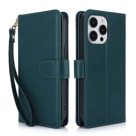 TECH CIRCLE For iPhone XS/X Wallet Case with Card Holder,PU Leather Flip Folio Shell Magnetic Closure Wrist Strap Kickstand Shockproof Protective Cover for Apple iPhone XS/iPhone X 5.8",Green