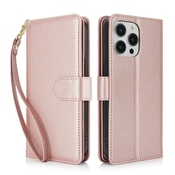 TECH CIRCLE For iPhone XS/X Wallet Case with Card Holder,PU Leather Flip Folio Shell Magnetic Closure Wrist Strap Kickstand Shockproof Protective Cover for Apple iPhone XS/iPhone X 5.8",Rosegold