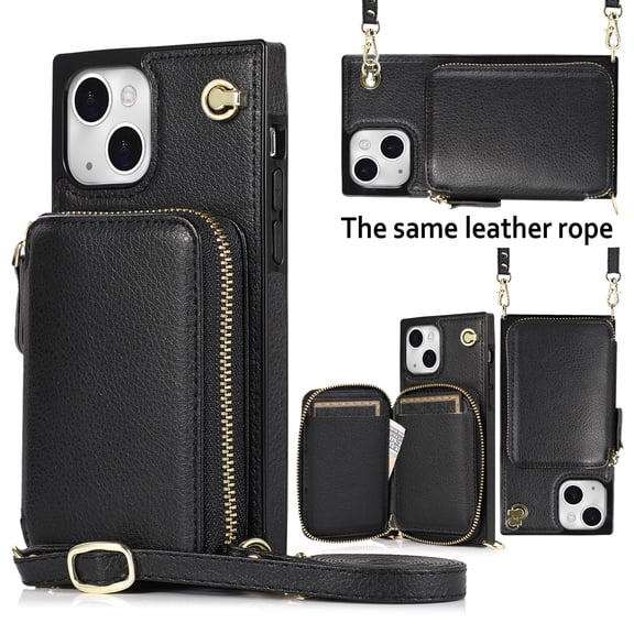 TECH CIRCLE For iPhone XS/X Wallet Case,Card Holder Phone Case for Women, Zipper PU Leather Purse Kickstand Folio Flip Case with Crossbody Strap for Apple iPhone XS/X 5.8",Black